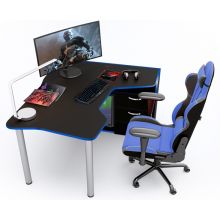 Геймерский угловой стол ZEUS™ IGROK-TOR, черный/синий Геймерский угловой стол ZEUS™ IGROK-TOR, черный/синий