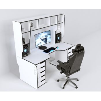 Геймерский эргономичный стол ZEUS™ Viking-3L, 180х92 (87) см, белый/черный