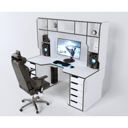 Геймерский эргономичный стол ZEUS™ Viking-3L, 180х92 (87) см, белый/черный