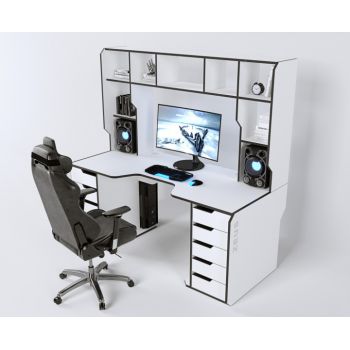 Геймерский эргономичный стол ZEUS™ Viking-3L, 180х92 (87) см, белый/черный