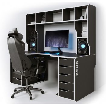 Геймерский эргономичный стол ZEUS™ Viking-3М, 180х85 (80) см, черный/белый