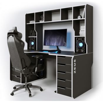 Геймерский эргономичный стол ZEUS™ Viking-3М, 180х85 (80) см, черный/белый