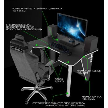 Геймерский игровой стол ZEUS™ IGROK-3, черный/белый . Геймерский игровой стол ZEUS™ IGROK-3, черный/белый .