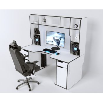 Геймерский эргономичный стол ZEUS™ Viking-4S, 160х85 (80) см, белый/черный Геймерский эргономичный стол ZEUS™ Viking-4S, 160х85 (80) см, белый/черный