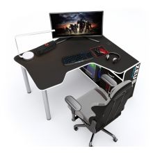 Геймерский угловой стол ZEUS™ IGROK-TOR, черный/белый Геймерский угловой стол ZEUS™ IGROK-TOR, черный/белый