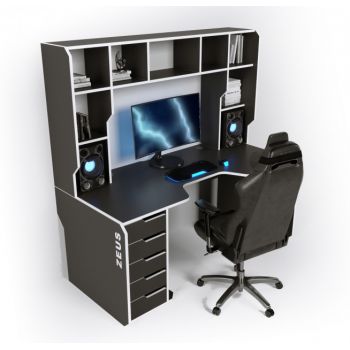 Геймерский эргономичный стол ZEUS™ Viking-3М, 180х85 (80) см, черный/белый